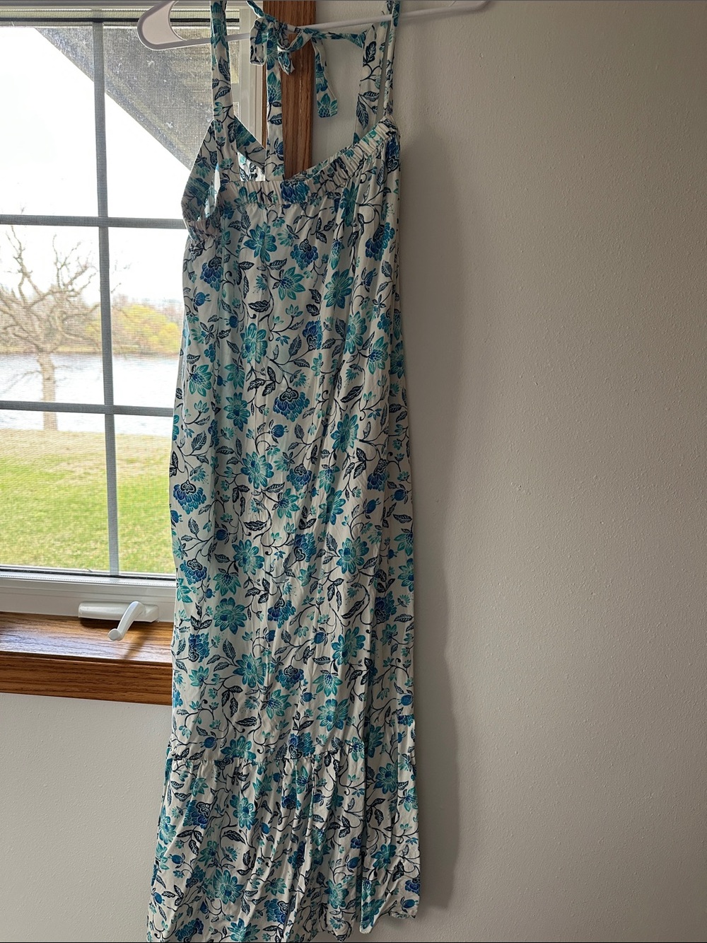 Floral White and Blue Maxi Dress